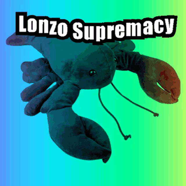 a stuffed lobster with the words " lonzo supremacy " above it