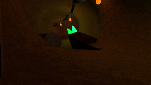 a computer generated image of a dark cave with a green light