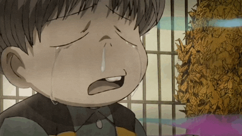 a cartoon character is crying with tears coming out of his eyes