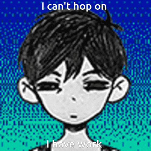 a black and white drawing of a boy with the words i can 't hop on i have work
