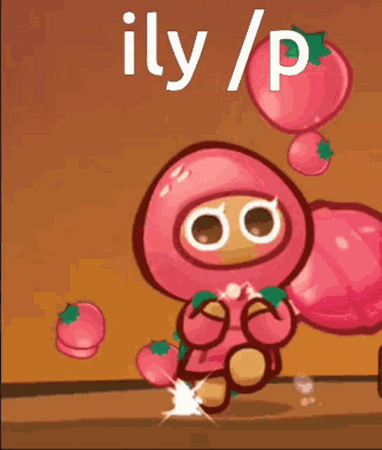 a cartoon character is holding a pink lollipop and the words illy / p are above him