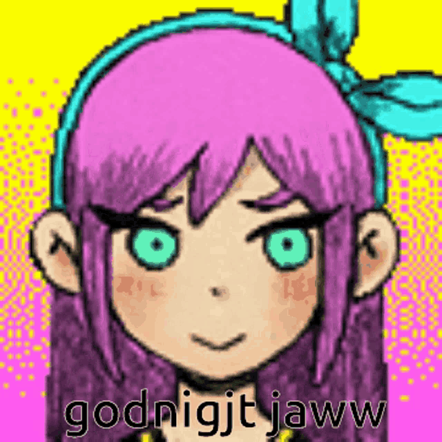 a pixel art drawing of a girl with purple hair
