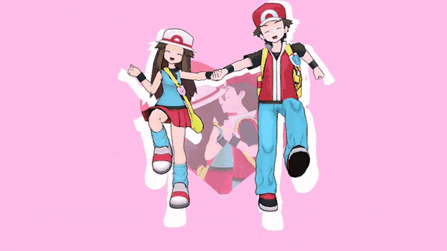 a boy and a girl holding hands in front of a heart