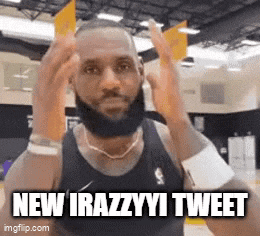 a man with a beard is making a funny face and says `` new irazzyyi tweet ''