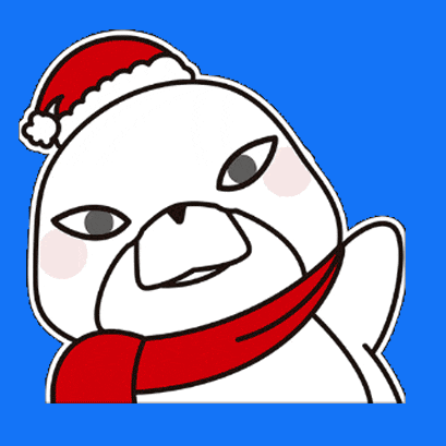 a cartoon character wearing a santa hat and scarf