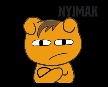 a cartoon of a teddy bear with the word " nyimak " on the bottom right
