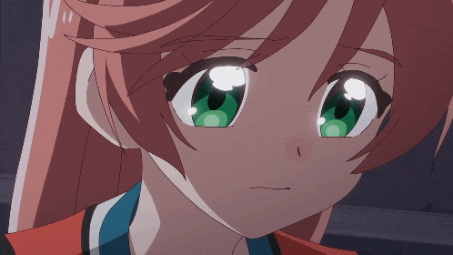a close up of a anime girl with green eyes