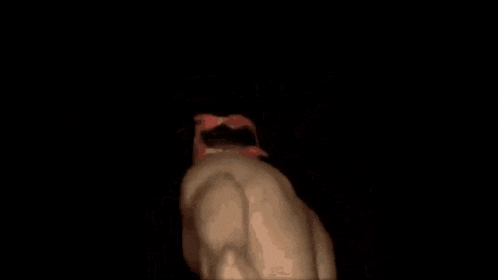 a man wearing a red hat is standing in the dark .