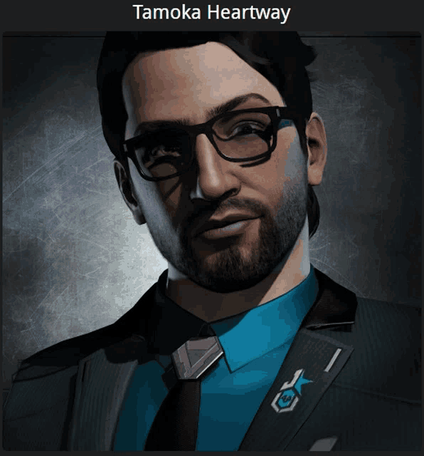a man wearing glasses and a blue shirt has the name tamoka heartway above his head