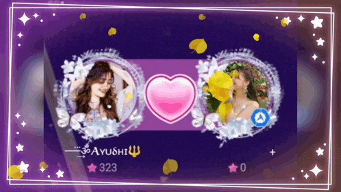 a picture of two women with a heart and the name ayushi 323