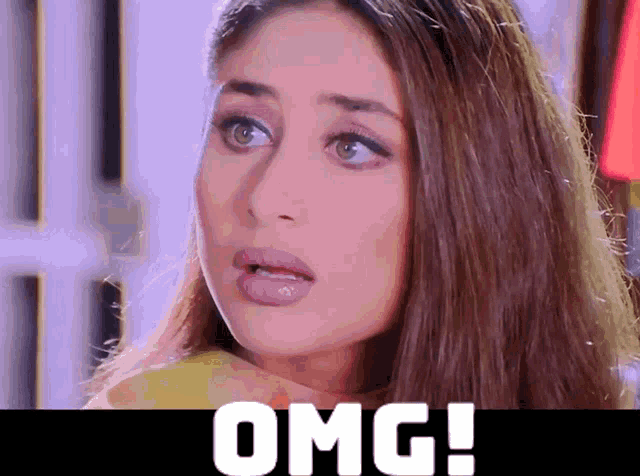 a woman with a surprised look on her face and the word omg written below her