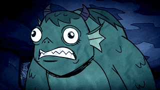 a cartoon drawing of a monster with horns and a large mouth