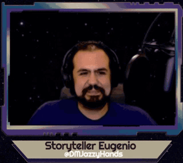 a picture of a man with a beard and the name storyteller eugenio