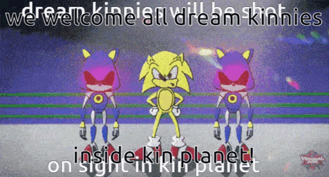 a cartoon of sonic the hedgehog with the words we welcome all dream kinnies inside kin planet