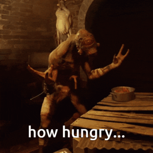 a picture of a monster with the words " how hungry " below it