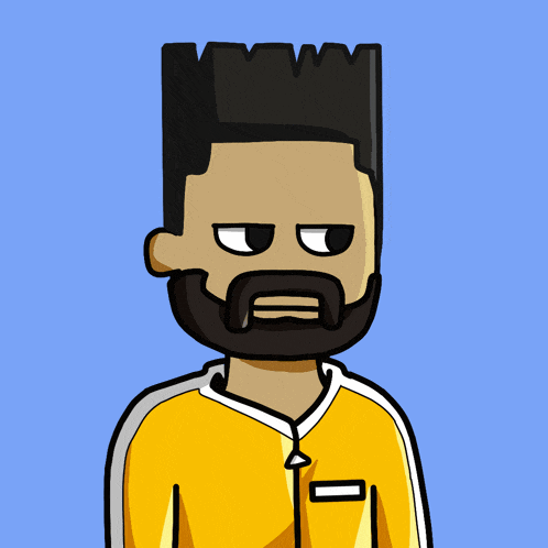 a cartoon drawing of a man with a beard wearing a yellow shirt