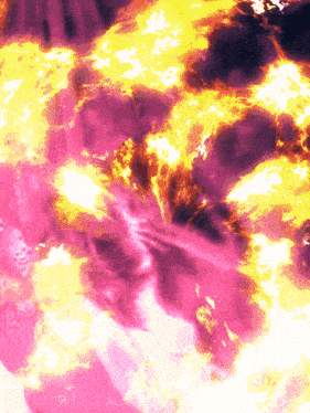 a pink and yellow background with a purple swirl in the middle