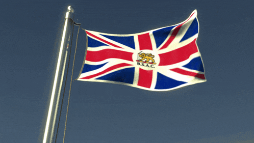 a flag that says b.s.a.c. on it is waving in the wind