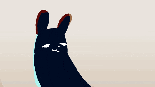 a cartoon of a black rabbit with a white tongue sticking out