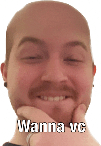a bald man with a beard is smiling with the words wanna vc above his face