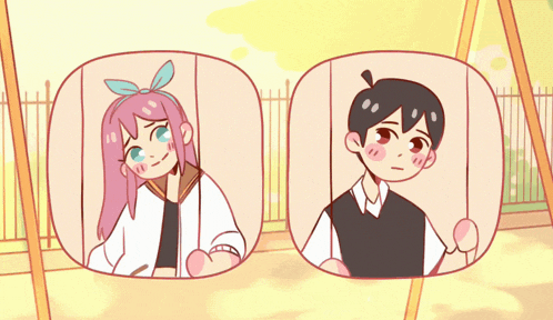 a boy and a girl are sitting on a swing in a park