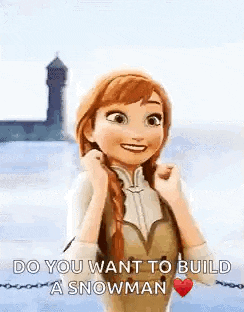 anna from frozen is smiling and saying `` do you want to build a snowman ''