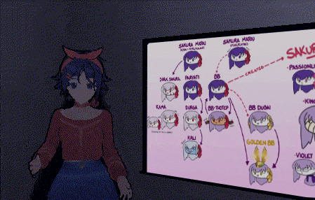 a drawing of a girl standing in front of a screen that says " sakura " on it
