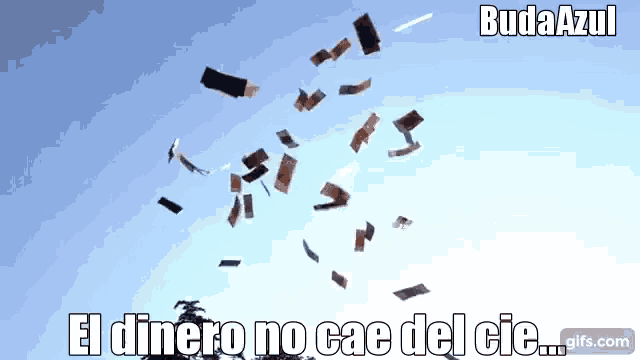 a bunch of papers are flying in the air with the words el dinero no cae del cie