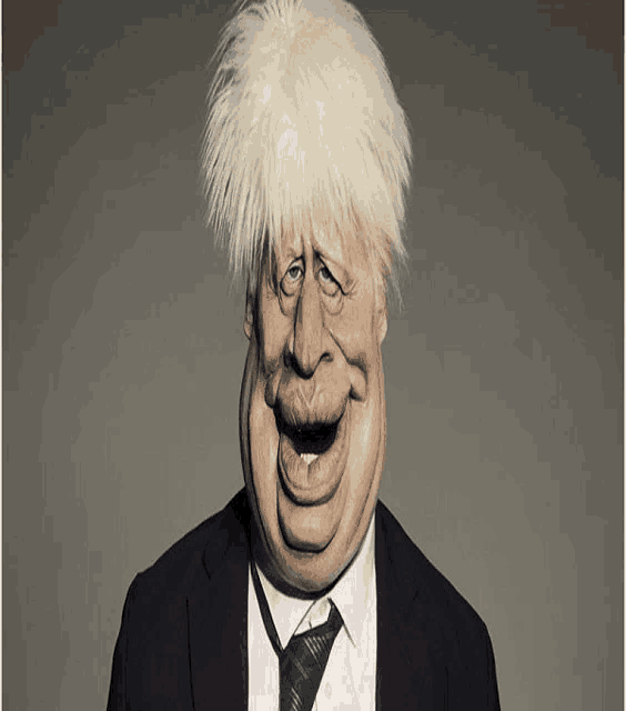 a caricature of a man in a suit and tie has a big smile on his face