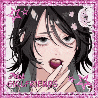 a picture of a girl with a heart in her mouth and the words nei girlfriends