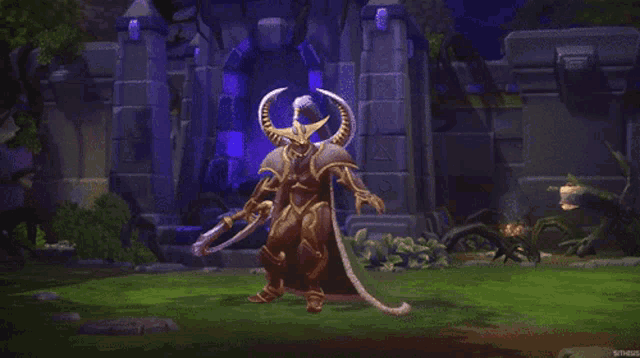 a video game character is holding a pair of scissors in front of a purple portal