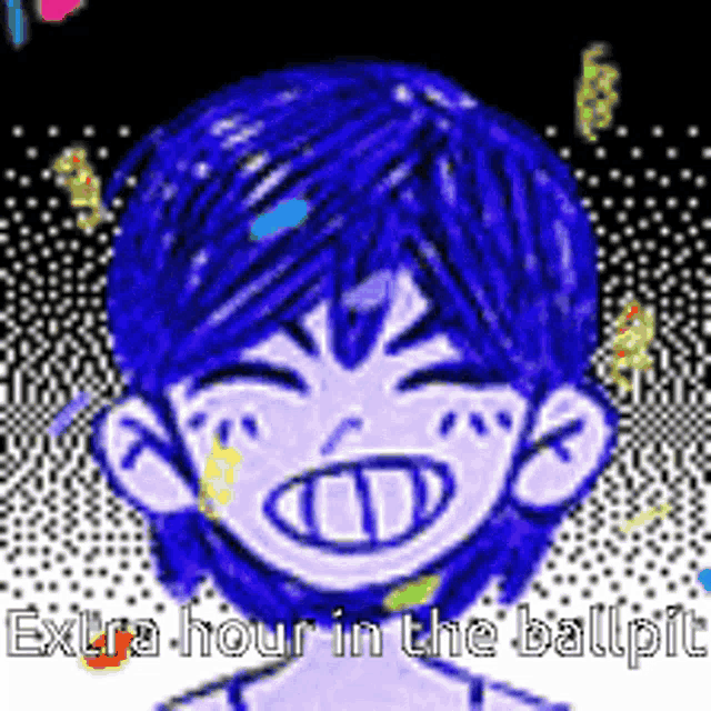 a pixel art drawing of a boy with blue hair and a beard .