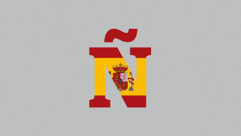 a red white and blue letter n on a grey background