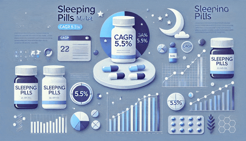 an advertisement for sleeping pills shows a crescent moon and graphs