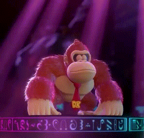 a cartoon gorilla wearing a red tie and a dk logo on his chest