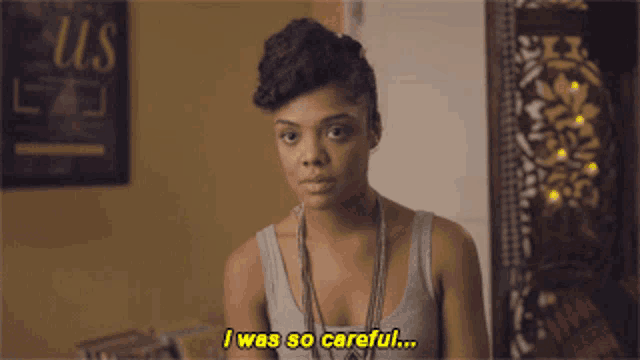 a woman says " i was so careful " in a room