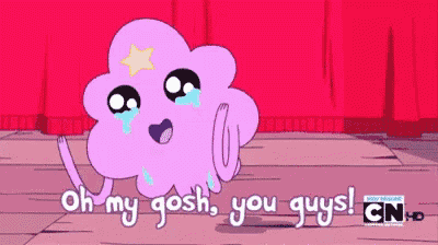a cartoon character is crying with the words oh my gosh you guys on the bottom