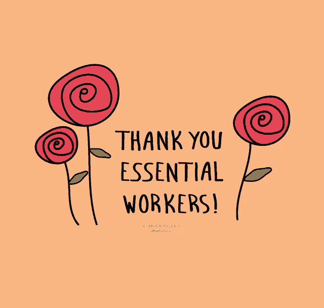 a drawing of flowers with the words thank you essential workers