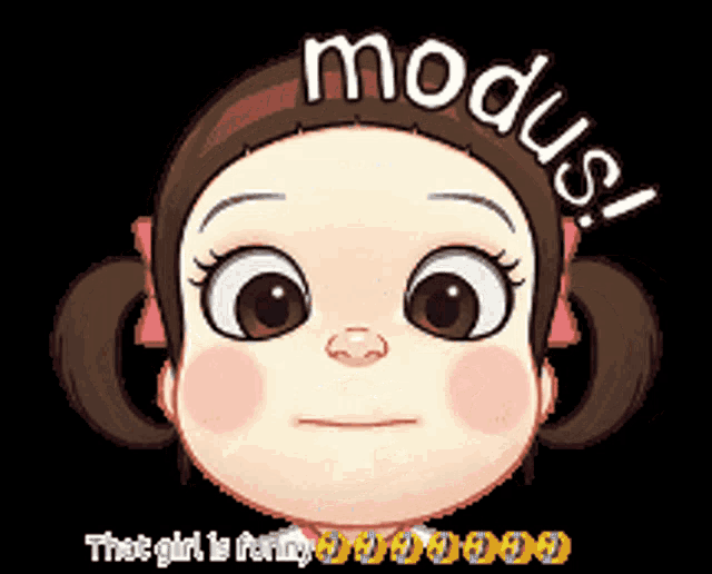 a cartoon of a girl with the word modus written on her head