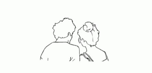 a drawing of a man and a woman looking at each other .