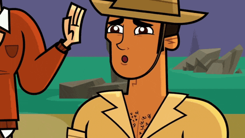 a cartoon of a man wearing a hat and a shirt with a tattoo on his chest
