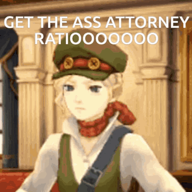a cartoon character with the words get the ass attorney ratioooooo
