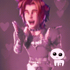 a cartoon character with a cat ear and a skull behind him