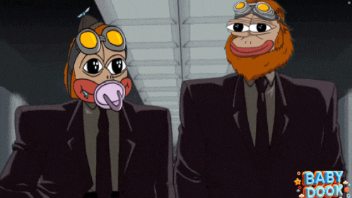 two cartoon characters standing next to each other with the words baby dook on the bottom left