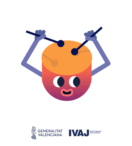 a cartoon illustration of a person playing a drum with a generalitat valenciana logo in the corner