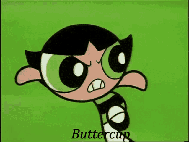 buttercup from the powerpuff girls is shown with an angry expression