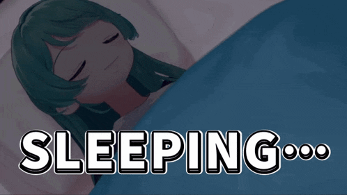 a girl is sleeping under a blue blanket with the words sleeping on the bottom