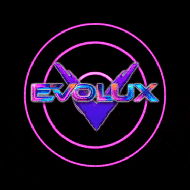 a glowing circle with the word evolux in the middle