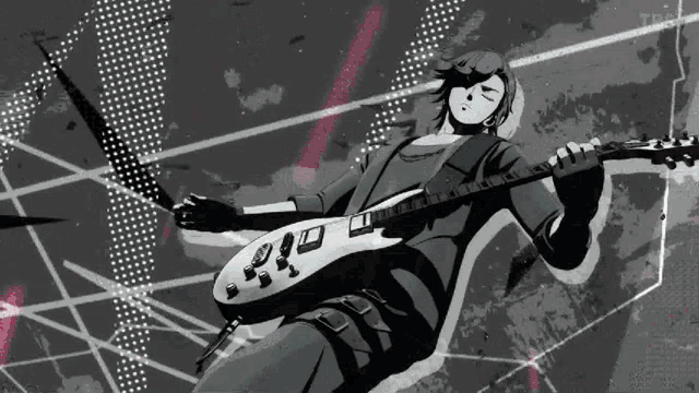 a man is playing a guitar in a black and white drawing