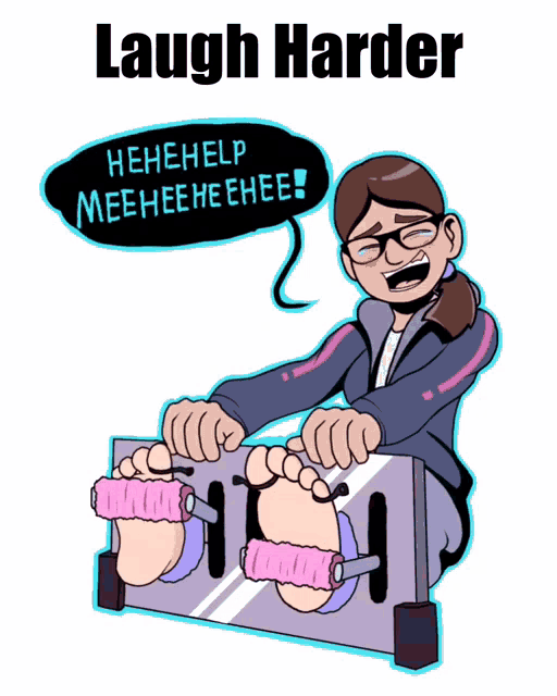 a cartoon of a woman being tickled with the words laugh harder on the bottom